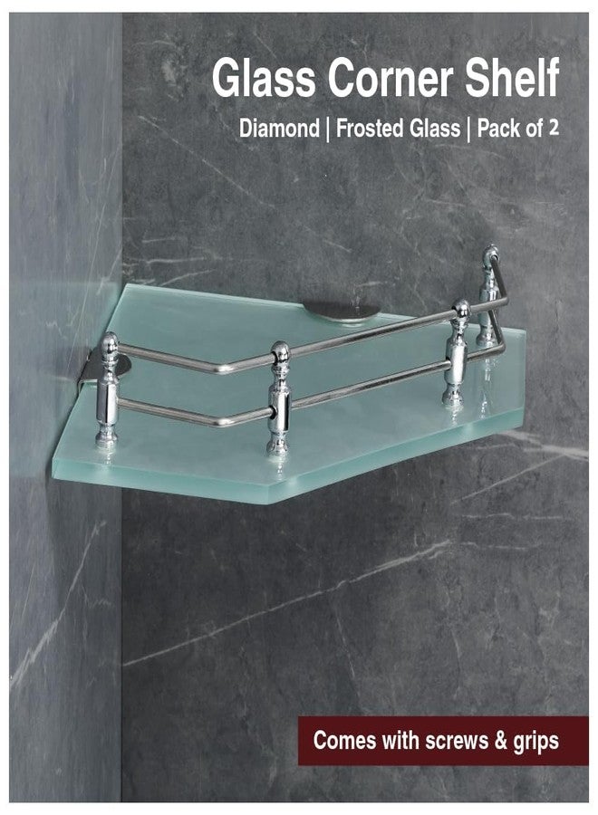 فورتون رف زاوية زجاجي مصنفر ماسي الشكل مثبت على الحائط من FORTUNE، أرفف حمام، حامل زاوية لرفوف الحمام، إكسسوارات حمام للمنازل والفنادق - (9 × 9 بوصة، عبوة من قطعتين) - Image 2